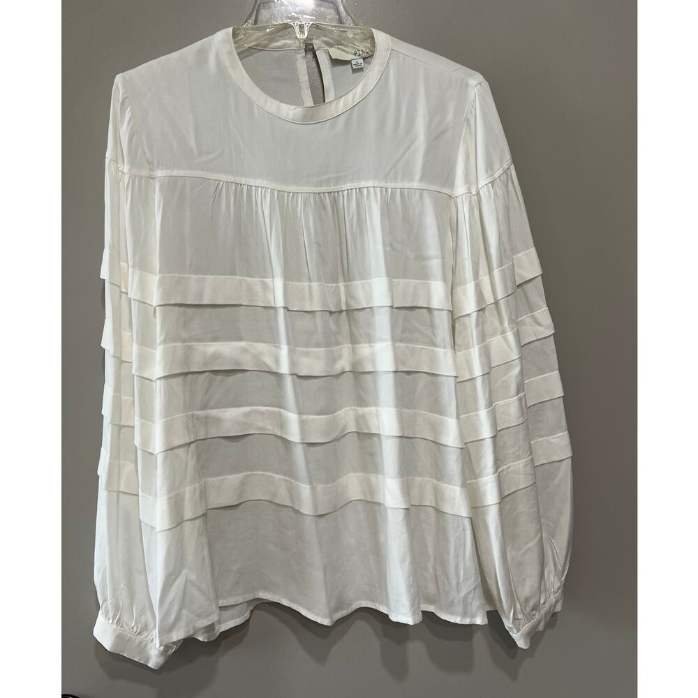 Womens Ivory layered pintuck tunic top full sleeves ,lux,Nautical preppy size-L